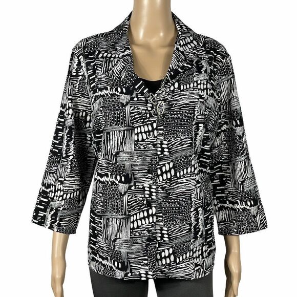 Notations Black and White Print Button Down Blouse - Picture 1 of 14